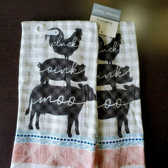 True Living Kitchen Farm Animal Kitchen Towels Set Of 2 Rooster Pig